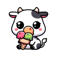 schattig icoon karakter koe aan het eten ijs room png