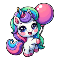 cute unicorn holding ballon character illustration png