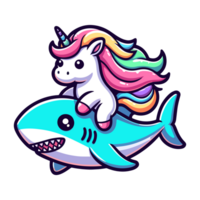 cute unicorn riding a shark icon character cartoon png