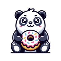 cute panda eating donut icon character cartoon png