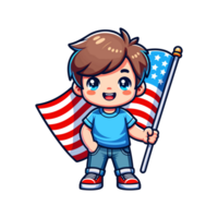 cute icon character boy holding american flag png