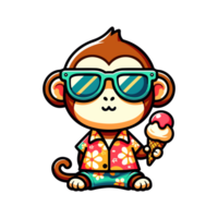 cartoon cute monkey eating ice cream icon character png