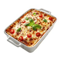 3d tolkning av en lasagne i bakning maträtt transparent bakgrund png