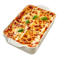 3d Rendern von ein Lasagne im Backen Gericht transparent Hintergrund png