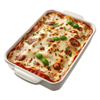 3d Rendern von ein Lasagne im Backen Gericht transparent Hintergrund png