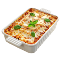 3d Rendern von ein Lasagne im Backen Gericht transparent Hintergrund png