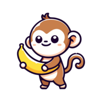 desenho animado fofa macaco comendo banana ícone personagem png
