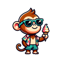 cartoon cute monkey eating ice cream icon character png