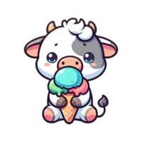 linda icono personaje vaca comiendo hielo crema png