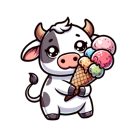 schattig icoon karakter koe aan het eten ijs room png