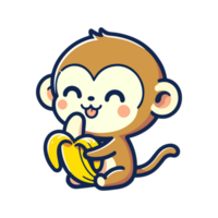 tecknad serie söt apa äter banan ikon karaktär png