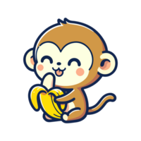 cartoon cute monkey eating banana icon character png