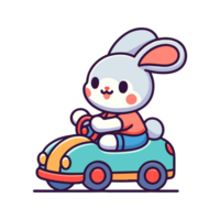 mignonne mignonne lapin équitation une voiture icône personnage dessin animé png