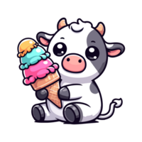 mignonne icône personnage vache en mangeant la glace crème png