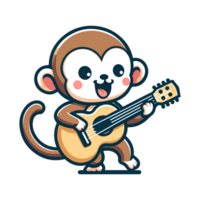 dessin animé mignonne singe en jouant guitare icône personnage png