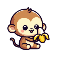 cartoon cute monkey eating banana icon character png