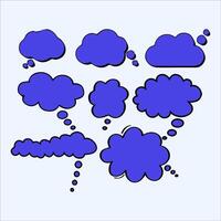 a set of blue speech bubbles with different shapes vector