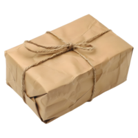 3D Rendering of a Brown Paper Wrapped Gift Box on Transparent Background png