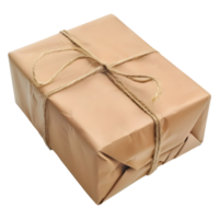3d representación de un marrón papel envuelto regalo caja en transparente antecedentes png
