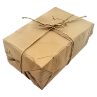 3D Rendering of a Brown Paper Wrapped Gift Box on Transparent Background png