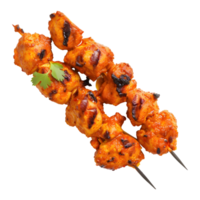 3d representación de un marrón pollo tikka palo en transparente antecedentes png