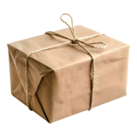 3D Rendering of a Brown Paper Wrapped Gift Box on Transparent Background png