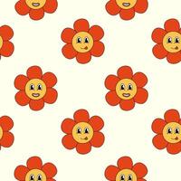 Retro Seamless Pattern 70s 60s 80s Hippie Groovy cute Red Flower show tongue. Smiling face. Flower power. flat illustration. vector