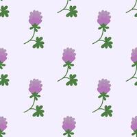 Seamless floral pattern with flower clover. Trefoil illustration. Flat doodle simple plant. Summer or spring background. vector