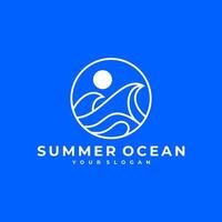 SUMMER WAVE OCEAN SUN OUTLINE LOGO ICON ILLUSTRATION vector