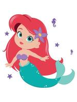 Mermaid Character with Red Hair and Green Tail vector