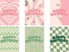 Happy Birthday Card Set Green and Pink vector