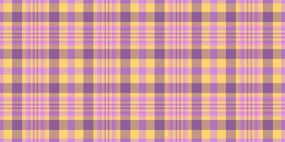 Nice seamless textile background, naked tartan pattern plaid. Plank fabric check texture in purple and amber colors. vector
