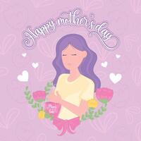 Cute girl character Happy mother day vector