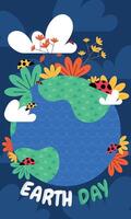 Geometric earth day card Ladybugs and flowers vector