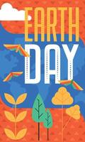 Geometric earth day card Plants and butterflies vector
