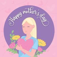 Cute girl character holding a heart Happy mother day vector