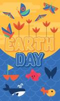 Geometric earth day card Plants and butterflies vector