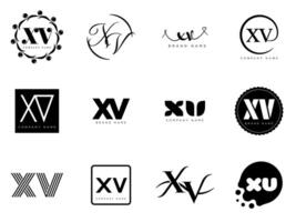 XV logo company template. Letter x and v logotype. Set different classic serif lettering and modern bold text with design elements. Initial font typography. vector