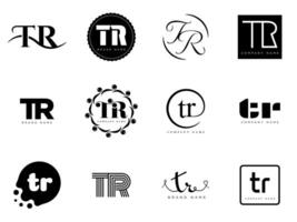 TR logo company template. Letter t and r logotype. Set different classic serif lettering and modern bold text with design elements. Initial font typography. vector