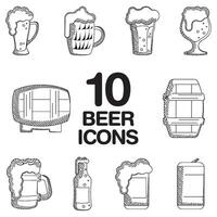 Clásico cervezas bocetos icono conjunto vector