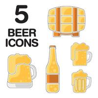 Colored beers sketches Icon set vector