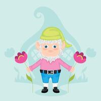 Cute garden gnome character cartoon vector