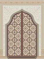 Elegant Mughal inspired palace door illustration with intricate motifs vector