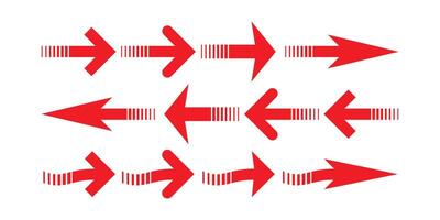 Red arrows direction right and left. Set pointer shapes for design element purpose. vector