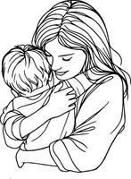 Mother's Day Mom Sketch. Woman hold her baby. vector