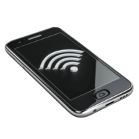 moderno conectividad móvil dispositivo con Wifi fondo de pantalla en negro pantalla png
