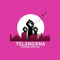 Telangana Formation Day, Telangana State Formation Day celebration - Telangana Martyrs Memorial Revolution hand, Happy Telangana State Formation Day In English. June 2nd, Hyderabad Famous Silhouettes vector