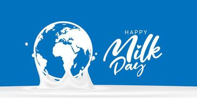 Happy Milk Day design creative concept unique idea with milk splash and a nice logo name on isolated blue, Editable milk background, World Milk Day concept. product of dairy vector