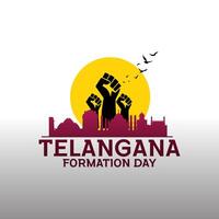Telangana Formation Day, Telangana State Formation Day celebration - Telangana Martyrs Memorial Revolution hand, Happy Telangana State Formation Day In English. June 2nd, Hyderabad Famous Silhouettes vector