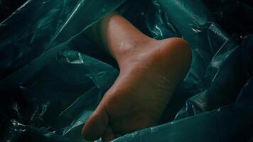 Crime Scene Corpse feet wrapped in nylon video